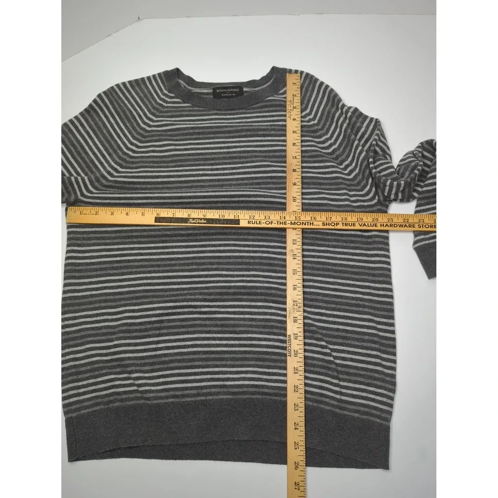 Banana Republic Mens L Gray Striped Cotton Cashmere Sweater Quiet Luxury Indie
